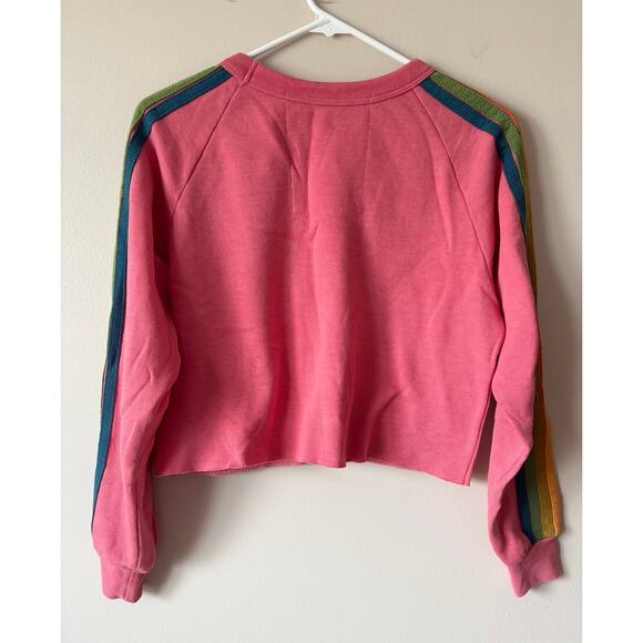 AVIATOR NATION Cropped Bolt Stitch Sweatshirt Pink Striped XS - Picture 7 of 7